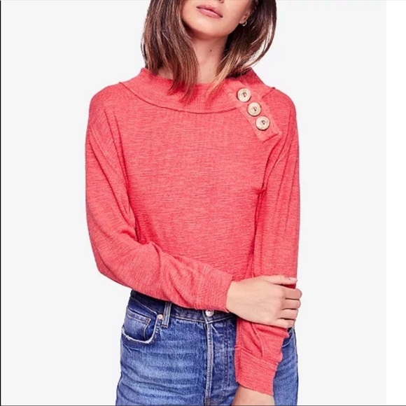 Free People Don’t Forget About Me Salmon Pink Pull over textured top - Picture 1 of 14